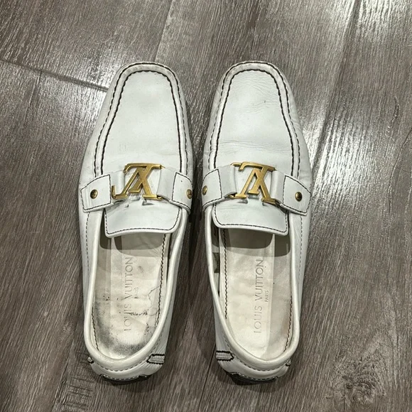 Louis Vuitton White Loafers with Gold Accents Stunning Louis Vuitton Patent Leather Toasted Almond Cream  main image 3